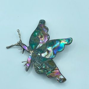 Vintage Beto Mexican Sterling Silver Abalone Inlaid Butterfly Brooch